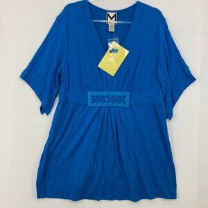 New Marc Bouwer size XL Blue Relaxed Soft Stretch Knit Beaded Babydoll Tunic